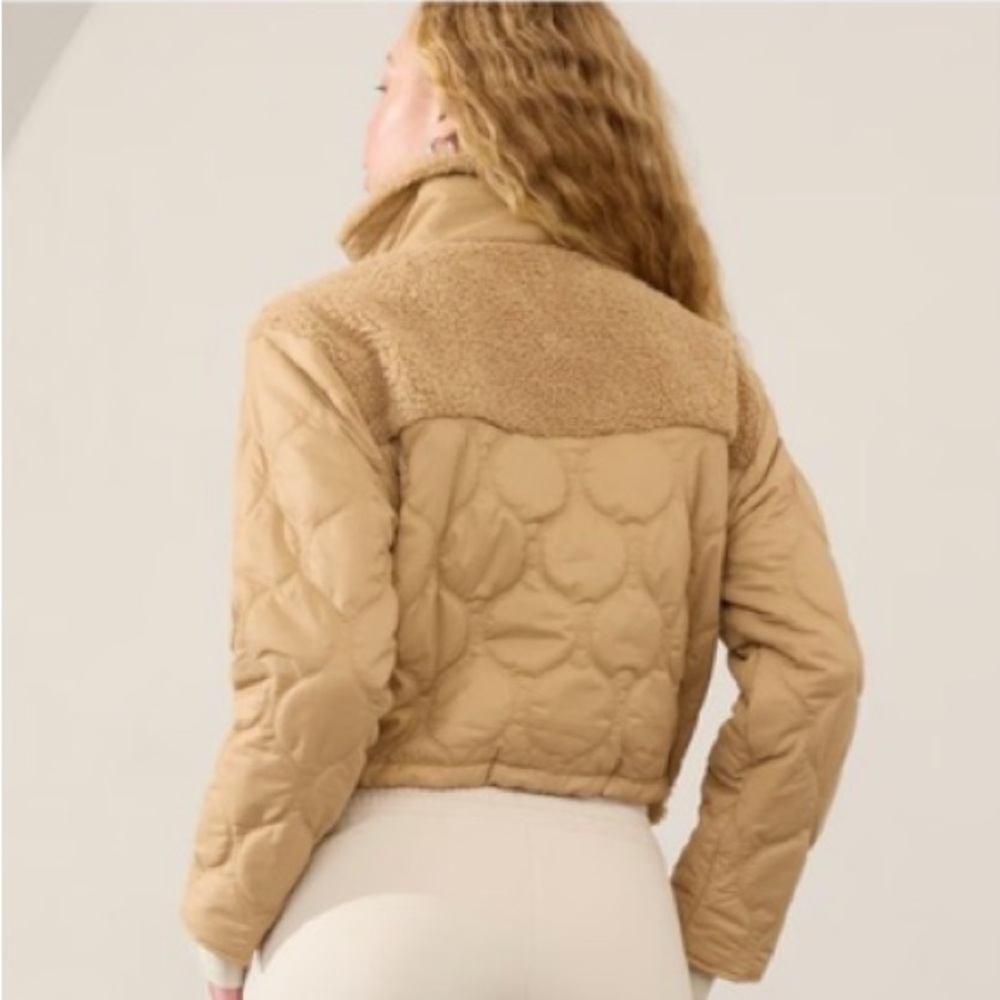 ATHLETA Tan Quilted Fleece Hybrid Sherpa Jacket - NEW - LARGE - Picture 3 of 13